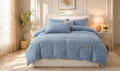 Lenjerie de pat din microfibră 160 × 200 cm – bleu ciel, cu broderie aurie, 3 piese