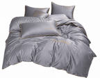Lenjerie de Pat Premium 200x220 cm – Gri Perlat Elegant cu Broderie Aurie