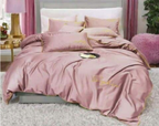 Set lenjerie de pat din microfibră 200x220 cm, 3 piese, roz pudrat, cu broderie decorativă