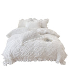 Set lenjerie de pat albă cu volane, 4 piese, 100% bumbac 300TC, husă pilotă 200x230 cm