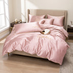 Set lenjerie de pat din microfibră 200x220 cm, 3 piese, roz pudrat, cu broderie decorativă